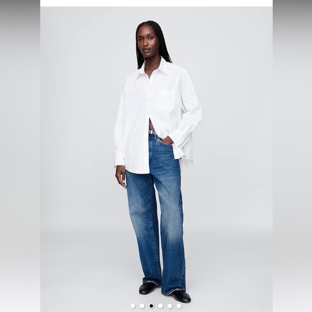 Gap Long Sleeve Big Shirt in White with Jewel Buttons